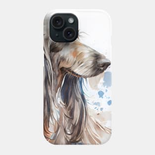 Watercolor Brown Afghan Hound  with Blue Accents Phone Case