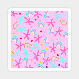 Rainbows and flowers on a pink background Magnet