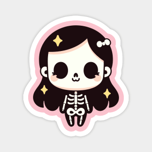 Cute Skeleton Girl in Kawaii Chibi Style | Happy Halloween Skeleton Costume Magnet