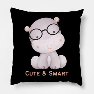 Cute and Smart Cookie Sweet little hippopotamus in glasses cute baby outfit Pillow