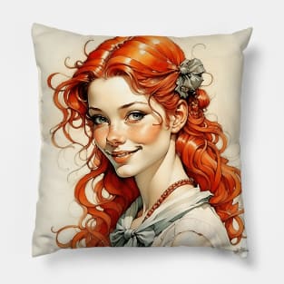 [AI Art] Beautiful ginger girl Pillow