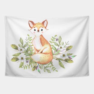 Little fox among flowers and leaves Tapestry