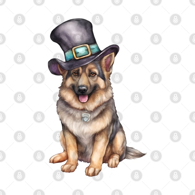 Watercolor German Shepherd Dog in Magic Hat by Chromatic Fusion Studio