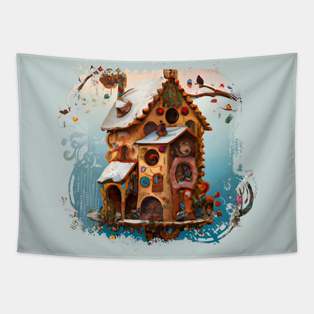 Gingerbread Bird House Tapestry by DigiDreams