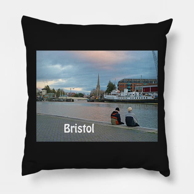 Two guys at Bristol Harbour England UK Pillow by fantastic-designs