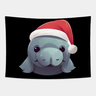 manatee in a Christmas hat Tapestry