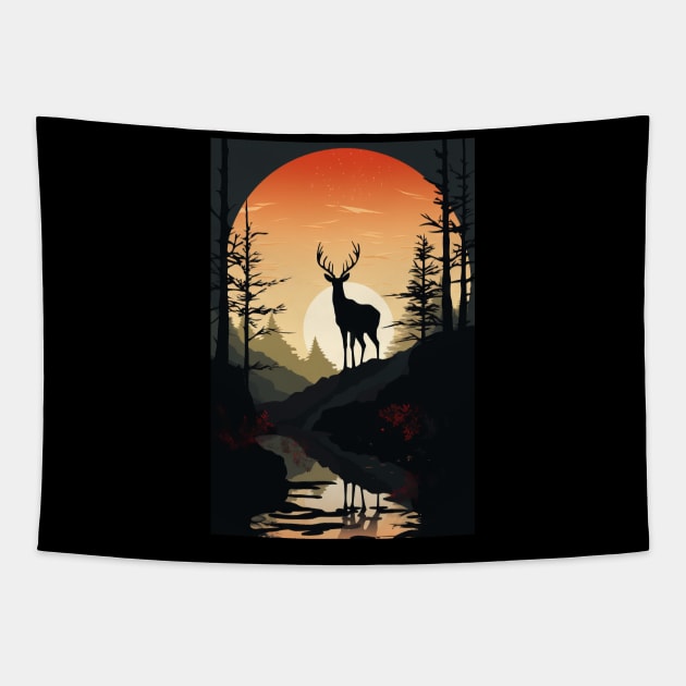 Deer in the sunset Tapestry by TheMadSwede