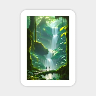 Cute Couple in Waterfalls in a Forest Magnet