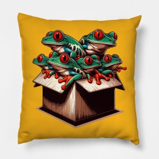 Red eye frogs inside an open box Pillow