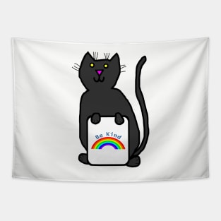 Cute Cat says Be Kind with Rainbow Tapestry