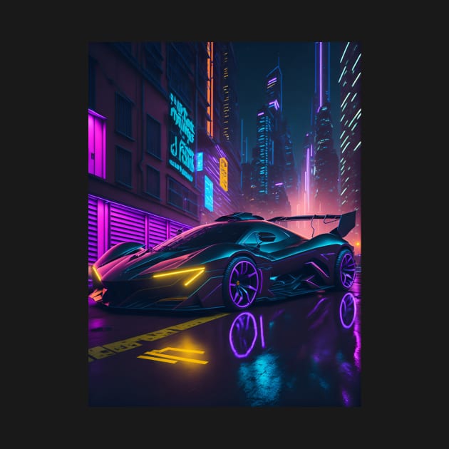 Dark Neon Sports Car in Japanese Neon City by star trek fanart and more