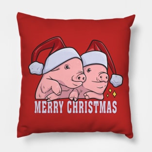 Two small pigs in christmas hats Pillow