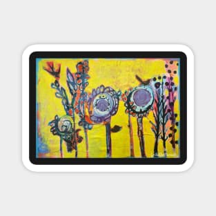 Word Flowers in Yellow Texture Magnet