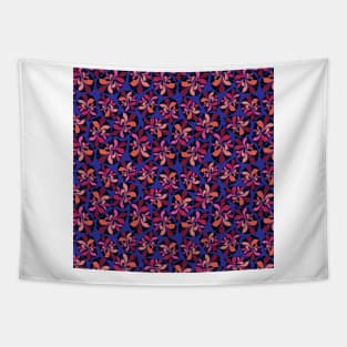 African inspired abstract leaves. Orange, pink, coral, red, peach and black leaves on a vivid blue background. Tapestry