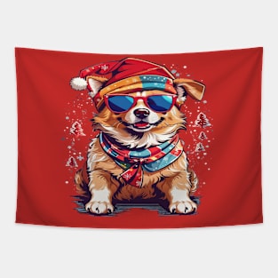 Christmas dog waring Christmas hat Tapestry