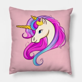 Pink unicorn with long hair Pillow