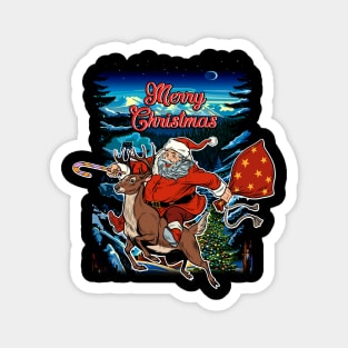 Santa Claus Riding Reindeer Merry Christmas Funny Magnet