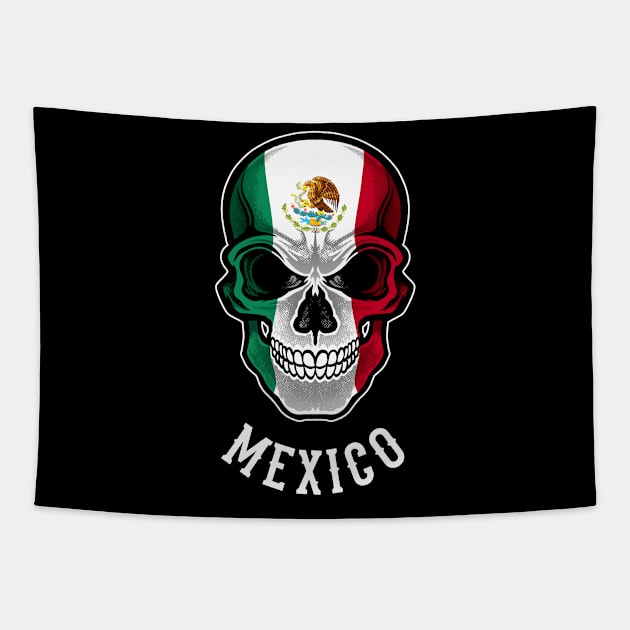 Mexican Flag Skull Mexico Patriotic Skeleton Tapestry by MerchFrontier