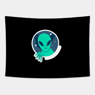 Cute Alien Face Coming From Stars - Amazing Art Of Peace Tapestry