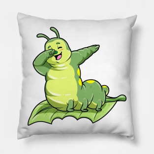 Funny caterpillar on a leaf at dabbing Pillow