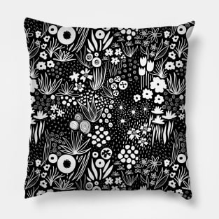 Black And White Flower Field Pillow