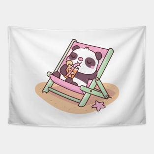 Cute Panda Chilling On Beach Chair With Orange Juice Tapestry