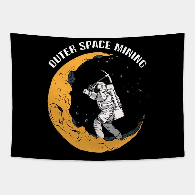 Outer Space Mining - Funny Moon Cryptocurrency Rocket E-cash Tapestry by YouareweirdIlikeyou