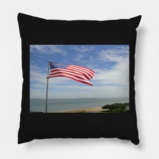 American Flag on the Coast Pillow