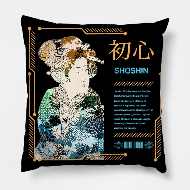 Shoshin Zen Buddhism Saying Geisha Japanese Philosophy Kanji Characters 638 Pillow by dvongart