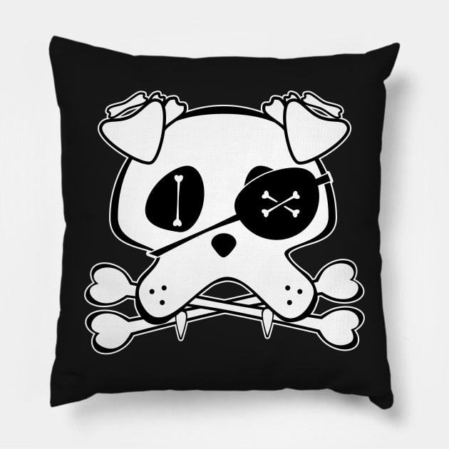 kawaii Pirate Pug Dog, Skull and Crossbones, Funny Halloween Pillow by Redmanrooster