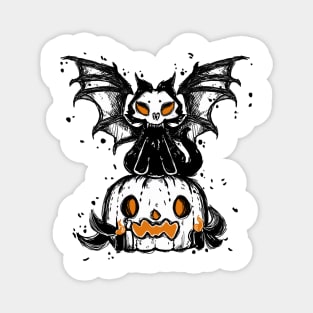 Halloween pumpkin and spooky cat vampire 2022 decoration ink drawing Magnet