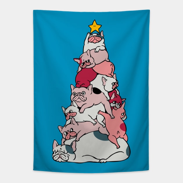 Christmas Tree French Bulldog Tapestry by huebucket