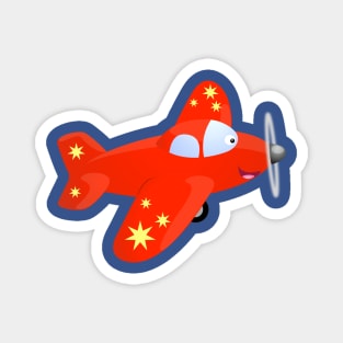 Cute happy red plane flying cartoon illustration Magnet