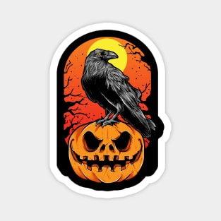 Crow standing on a pumpkin halloween design Magnet