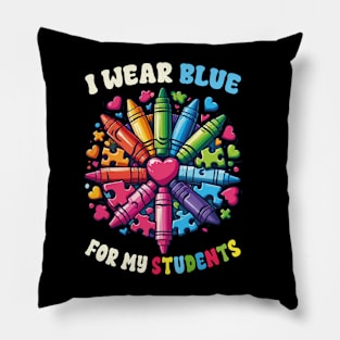 I Wear Blue For My Students Autism Awareness Puzzles for Teacher Pillow