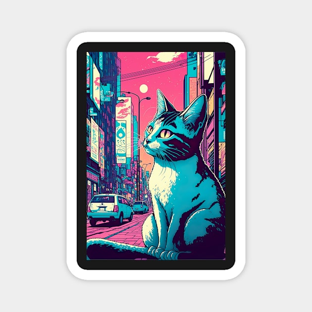 blue cat in the street Magnet by KoolArtDistrict