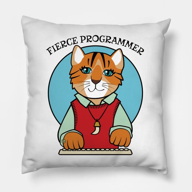 Fierce Programmer Tiger Cat Pillow by Sue Cervenka