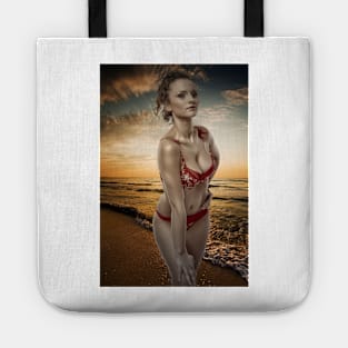 Gorgeous woman on the beach Tote