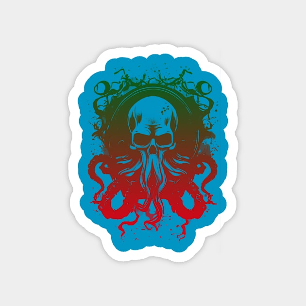 green and red skull face octopus Magnet by huwagpobjj