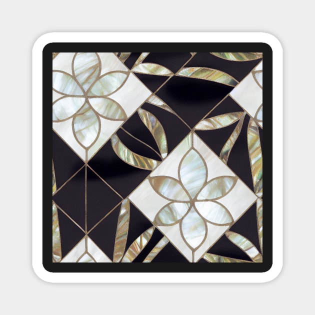 Black Onyx and Mother of Pearl Flowers - Seamless Floral Pattern Magnet by JediNeil