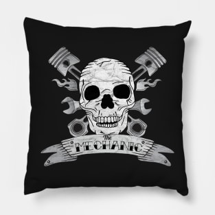 Vintage Mechanic Skull and Crossed Pistons Pillow