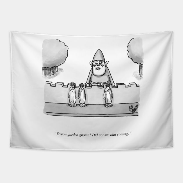 Classic Trojan Garden Gnome Cartoon Tapestry by abbottcartoons