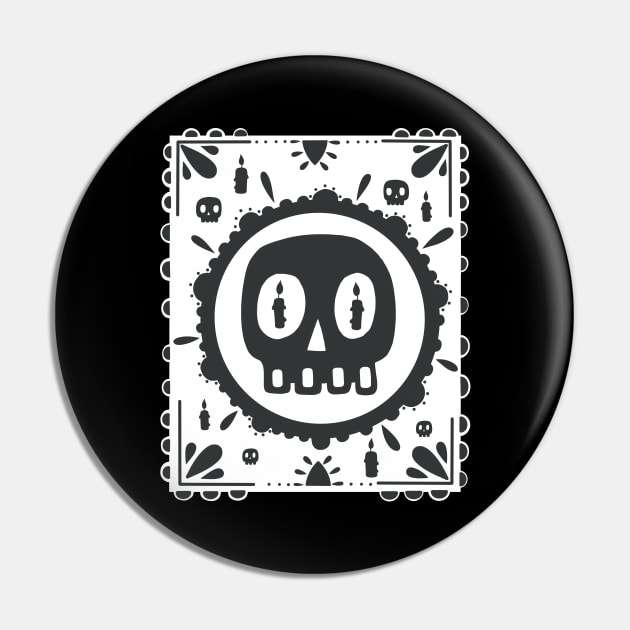 Papel Picado - Black skull - candle- white - Día De Los Muertos Pin by Scriptnbones