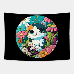 Floral Cat Botanical Plant Flower Cat Lover - Love Cats Tapestry