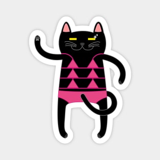 Black Cat Wearing a Pink Bikini Swimsuit Magnet