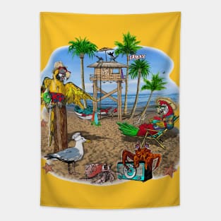 Parrot Beach Party Tapestry