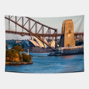 Great view of Sydney Opera House & Harbour Bridge from Balls Head Reserve, NSW, Australia Tapestry