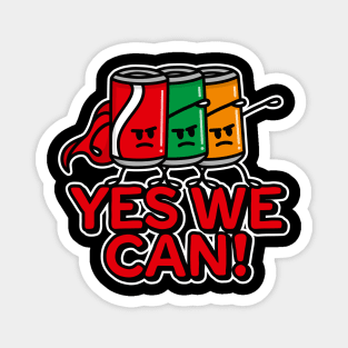 Yes we can, superhero, Soda cans Team Building pun funny soda cans cartoon Magnet