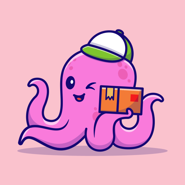 Cute Octopus Courier Holding Package Cartoon by Catalyst Labs