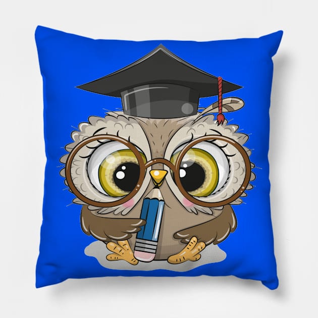 Cute Clever owl with pencil and in graduation cap Pillow by amramna